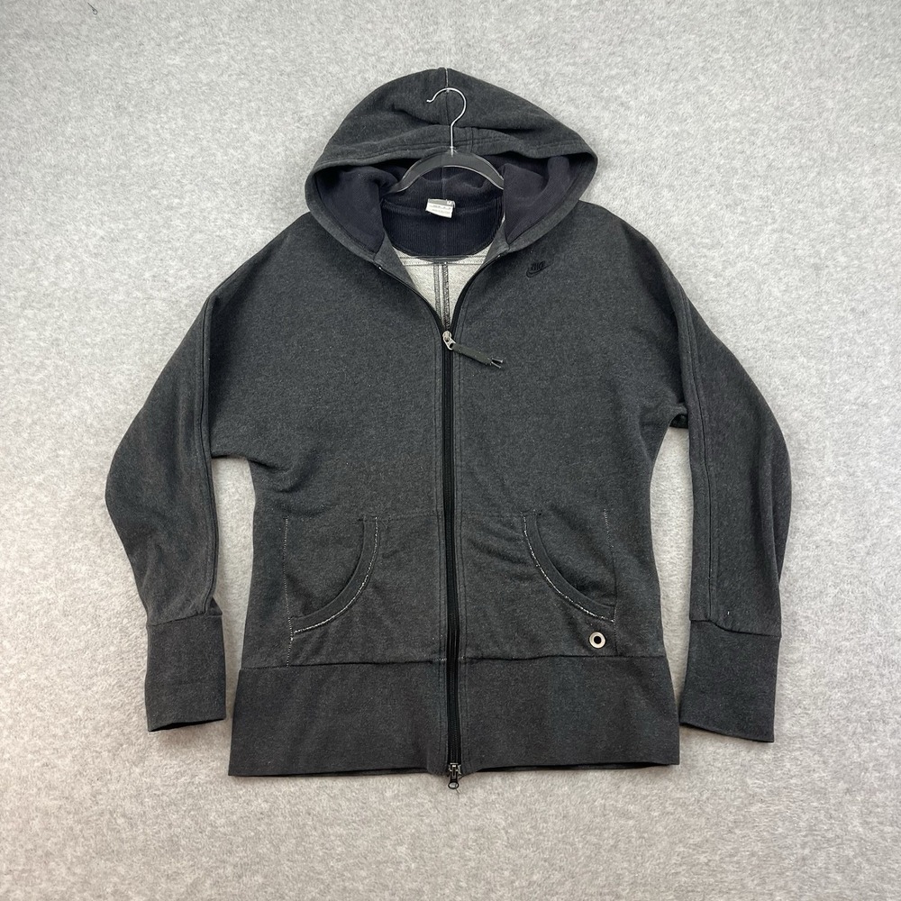 Y2k Nike Womens Jacket Gray Zip Up Hoodie Womens Medium‎ Track Snug Body Grey